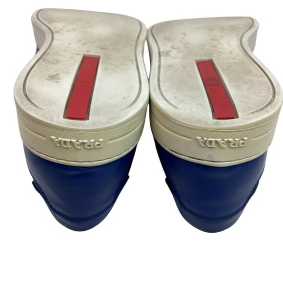 Prada Sport Mens 8 Perforated Blue Leather Slip-On Sneakers Made In Italy - Picture 6 of 11